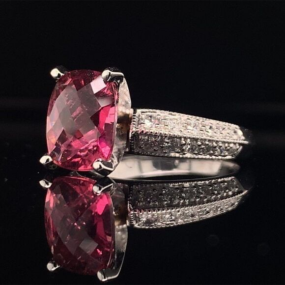 Diamond Tourmaline Rubellite Ring 6.75 14k Gold 4.10 TCW Certified $4,600 911206 - Picture 8 of 17